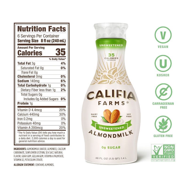 slide 5 of 7, Califia Farms Unsweetened Almond Milk - 48 fl oz, 48 fl oz