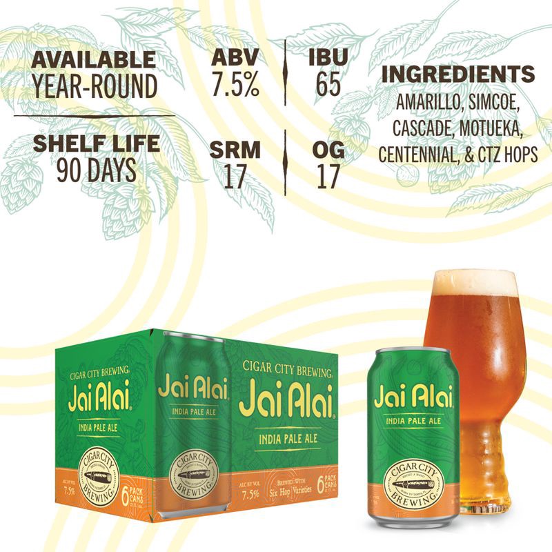 slide 6 of 6, Cigar City Brewing Cigar City Jai Alai IPA Beer - 6pk/12 fl oz Cans, 6 ct; 12 fl oz