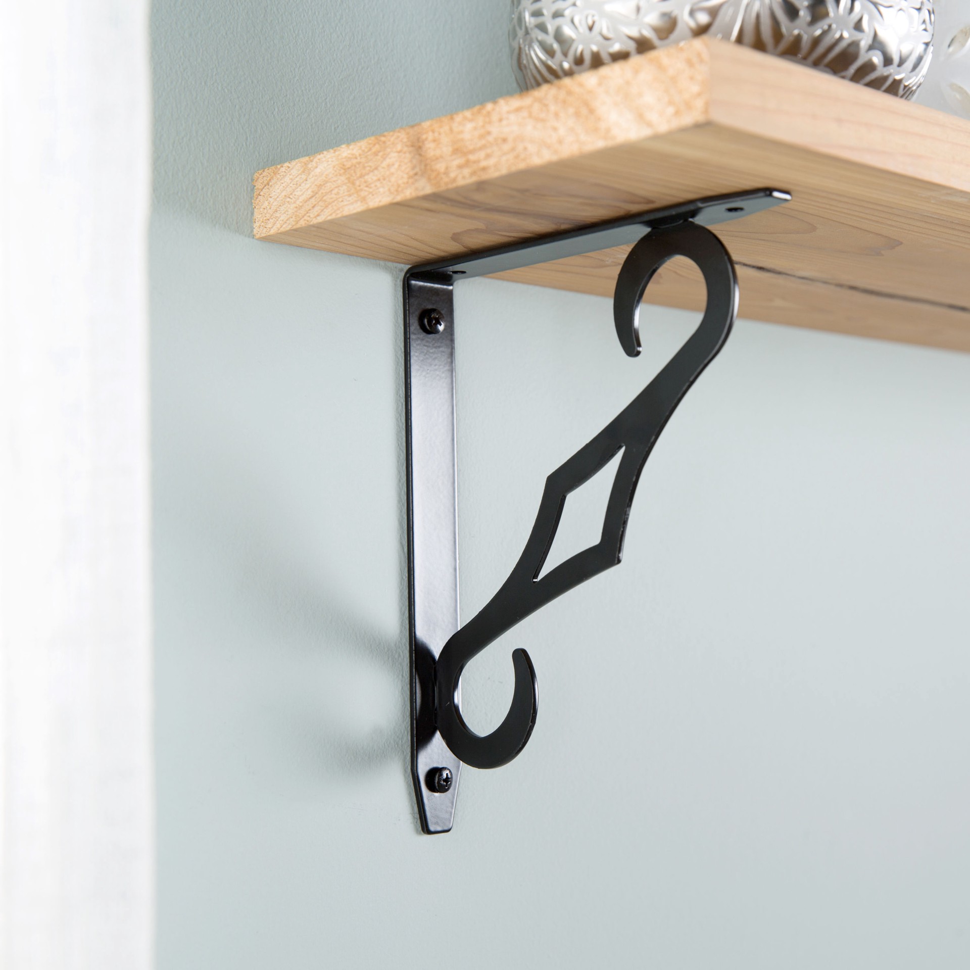 slide 2 of 6, Style Selections 6.54-in L x 0.79-in W x 5.39-in D Black Shelf bracket, 1 ct