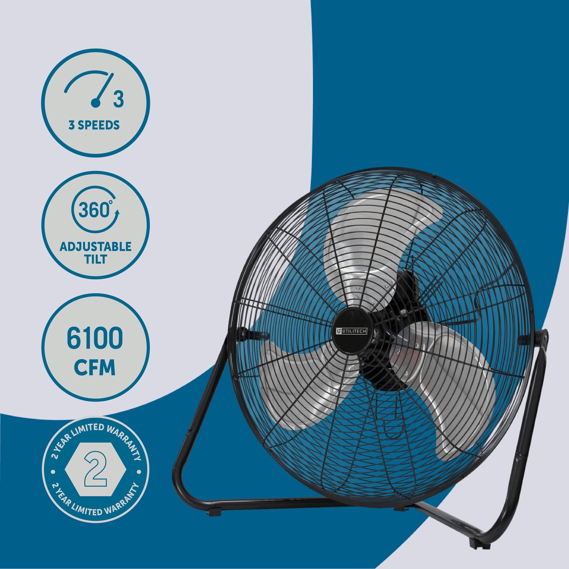 slide 2 of 6, Utilitech 20-in 120 -Volt High Velocity Indoor Black Floor Fan, 1 ct