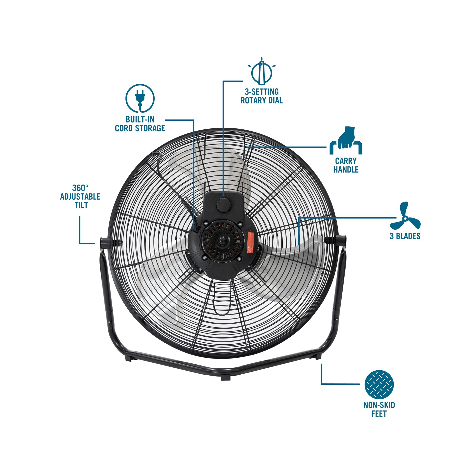 slide 3 of 6, Utilitech 20-in 120 -Volt High Velocity Indoor Black Floor Fan, 1 ct