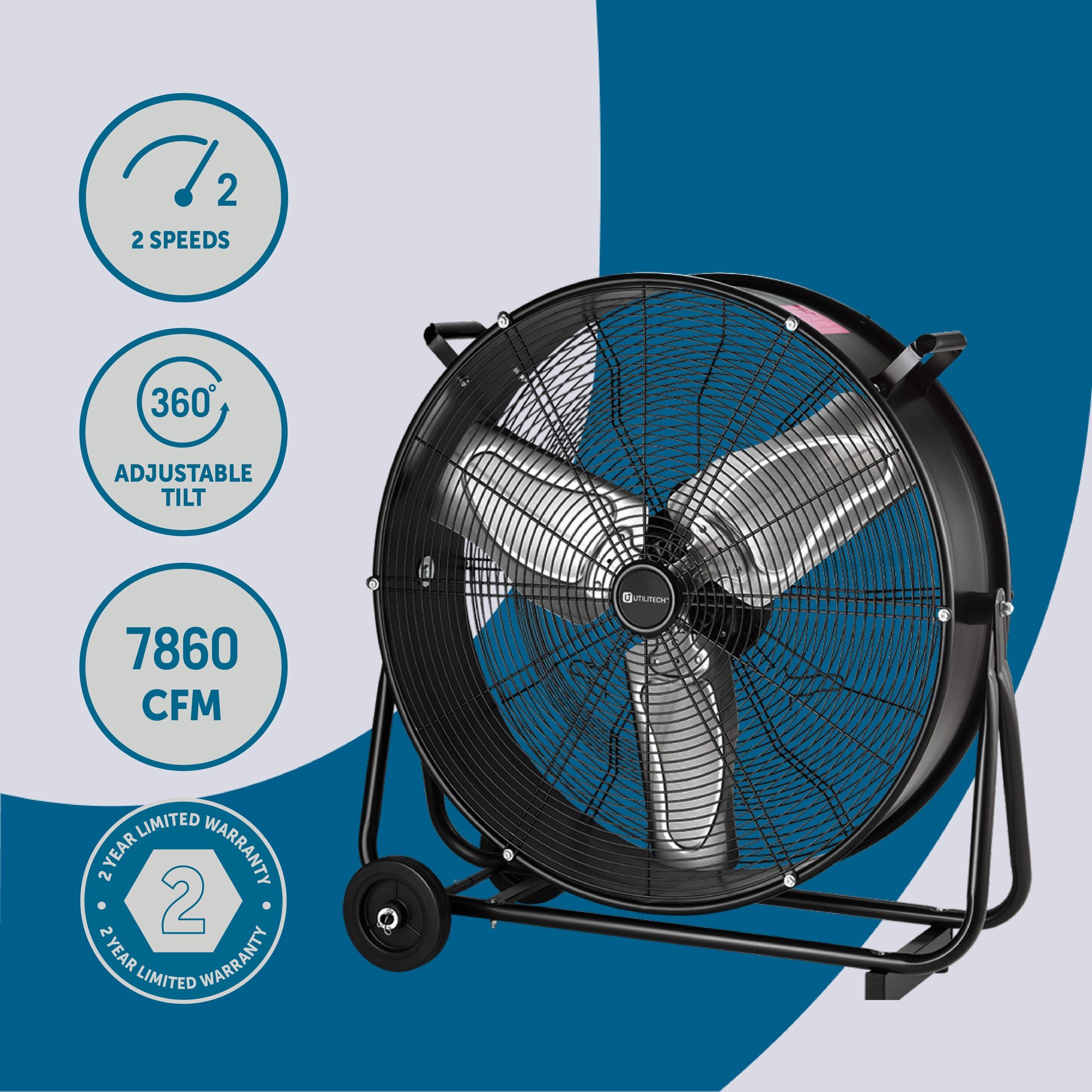 slide 2 of 6, Utilitech 24-in 120 -Volt 2 -Speed High Velocity Indoor Black Industrial Fan, 1 ct