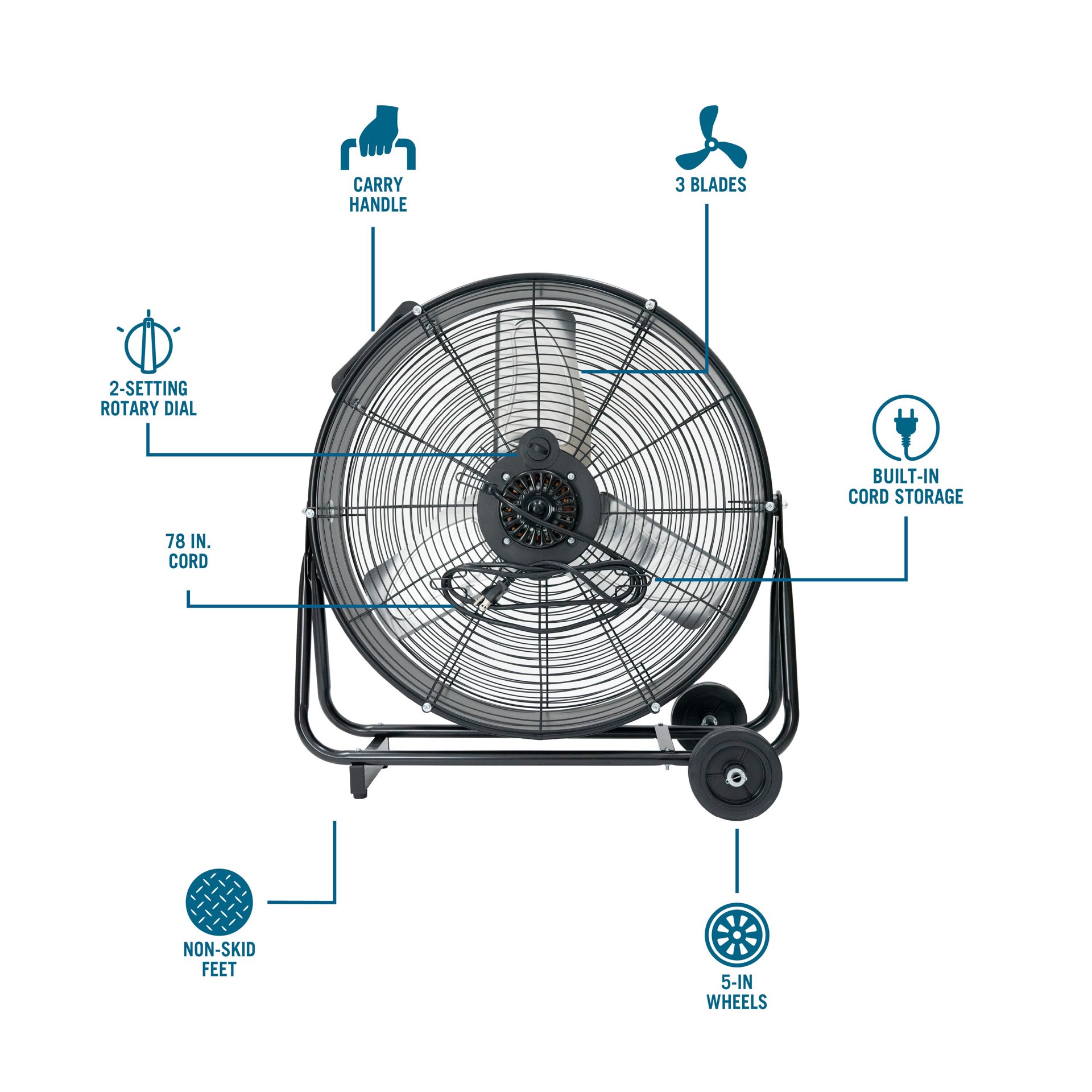 slide 3 of 6, Utilitech 24-in 120 -Volt 2 -Speed High Velocity Indoor Black Industrial Fan, 1 ct
