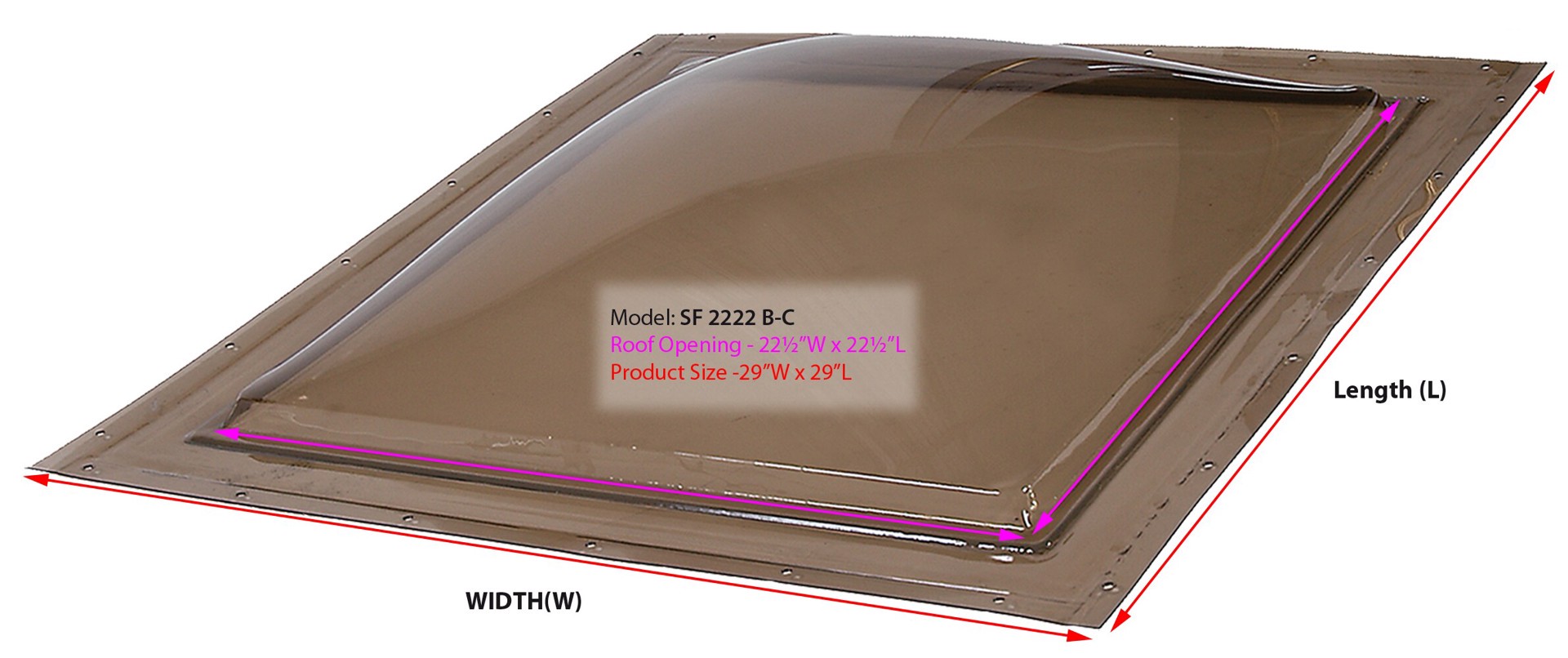 slide 5 of 6, Sun-Tek 22-1/2-in x 22-1/2-in Fixed Self-flashing Polycarbonate Skylight, 1 ct