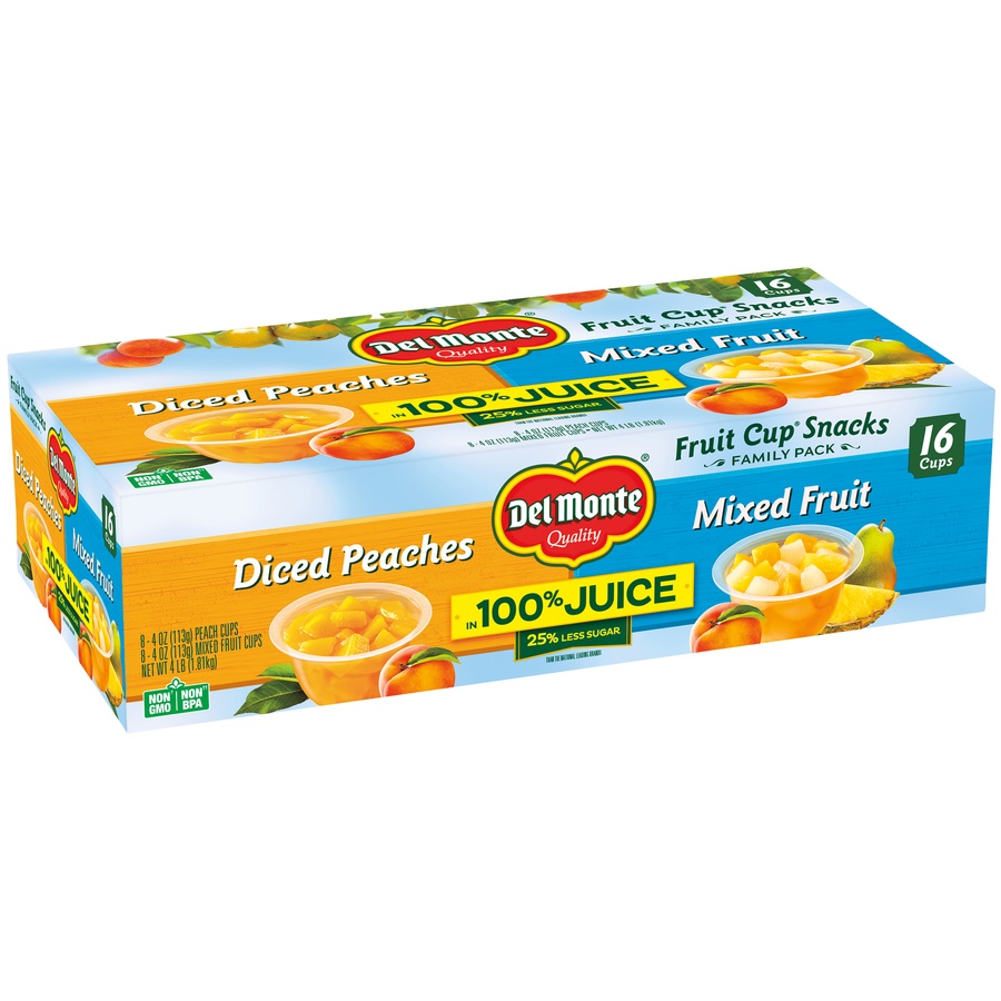 slide 3 of 4, Del Monte Mixed Fruit & Diced Peaches Fruit Cups, 4 ct; 4 oz