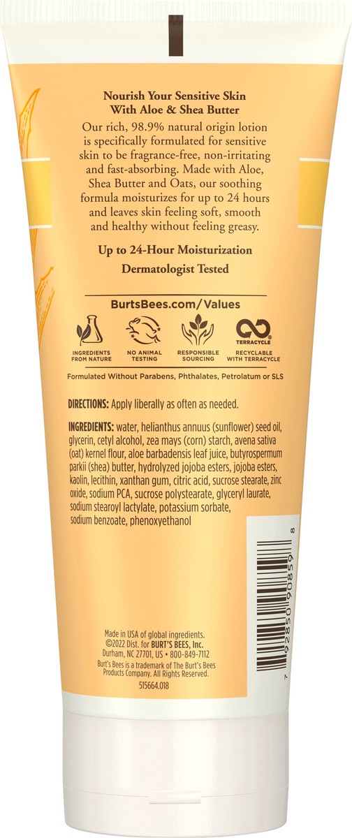 slide 9 of 9, Burt's Bees Burt''s Bees Body Lotion for Sensitive Skin with Aloe & Shea Butter, 6 Oz, 6 oz