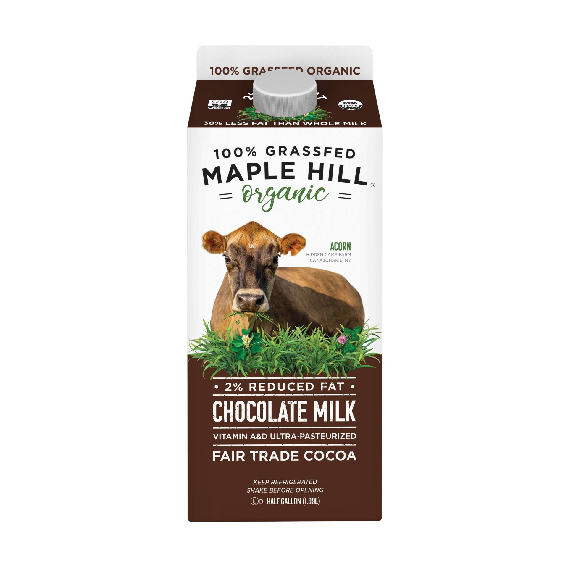 slide 1 of 1, Maple Hill Creamery 100% Grassfed Organic 2% Homogenized Ultra-Pasteurized Chocolate Milk, 1/2 gal