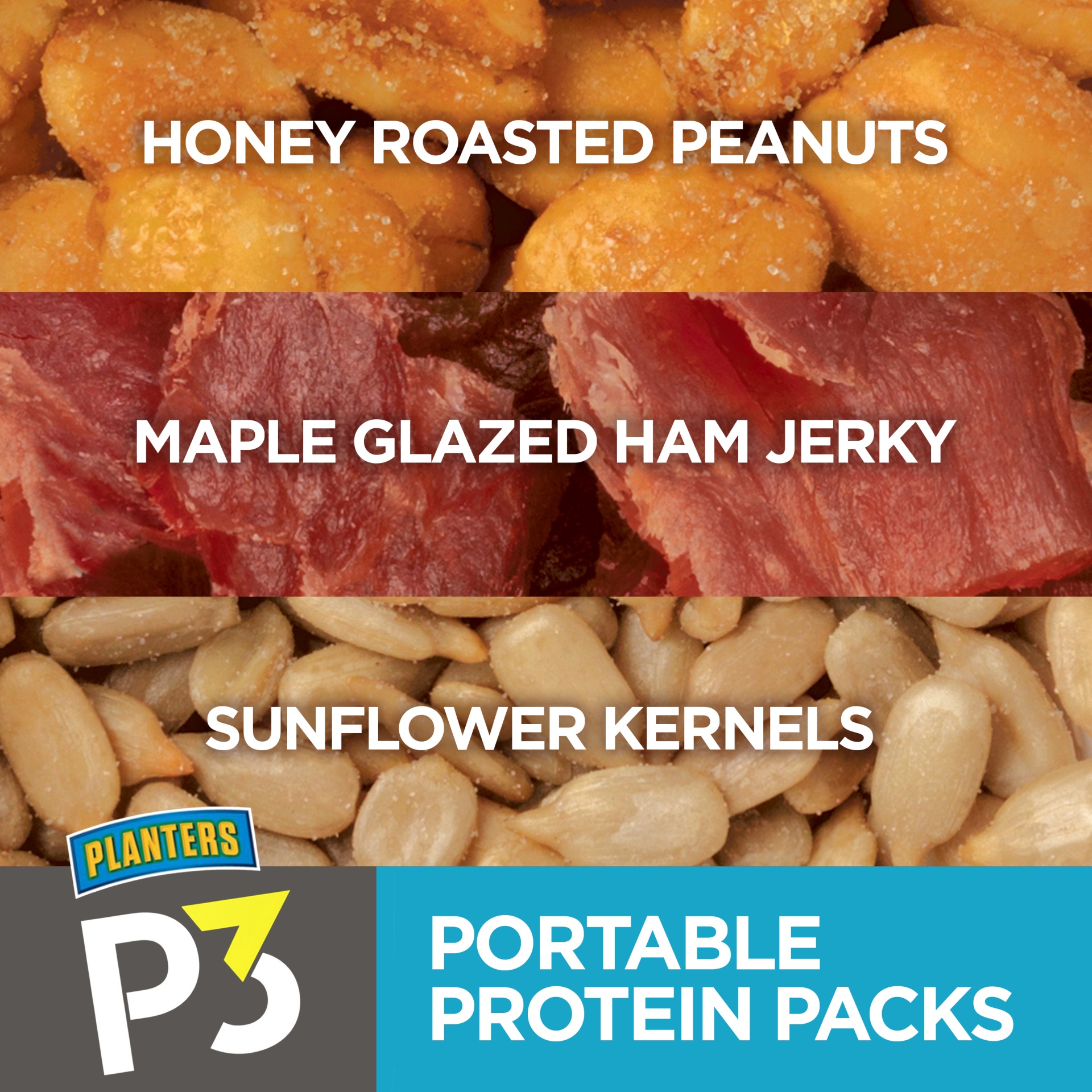 slide 2 of 7, P3 Portable Protein Snack Pack with Honey Roasted Peanuts, Sunflower Kernels & Maple Glazed Ham Jerky Trays, 5.4 oz