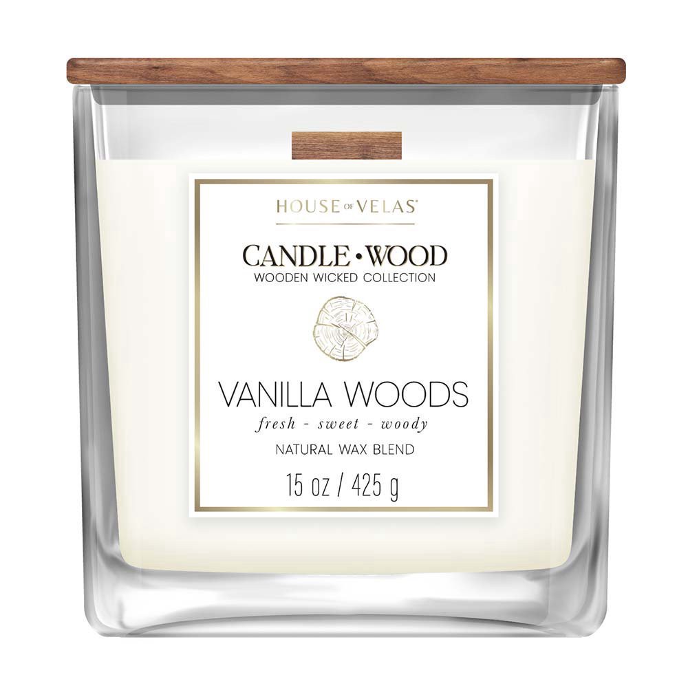 slide 1 of 1, House of Velas Vanilla Woods Scented Wooden Wick Candle, 15 oz