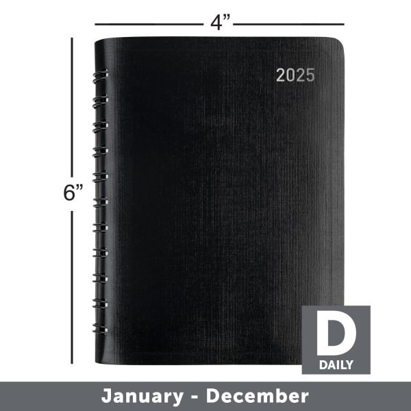 slide 5 of 5, 2025 Office Depot Daily Planner, 4"" X 6"", Black, January To December, Od711200, 1 ct