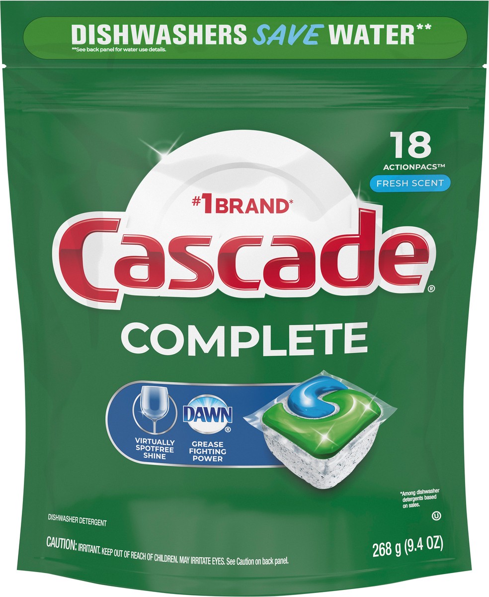 slide 3 of 3, Cascade Complete Actionpac Dishwasher Detergent Pods Fresh Scent, 18 ct