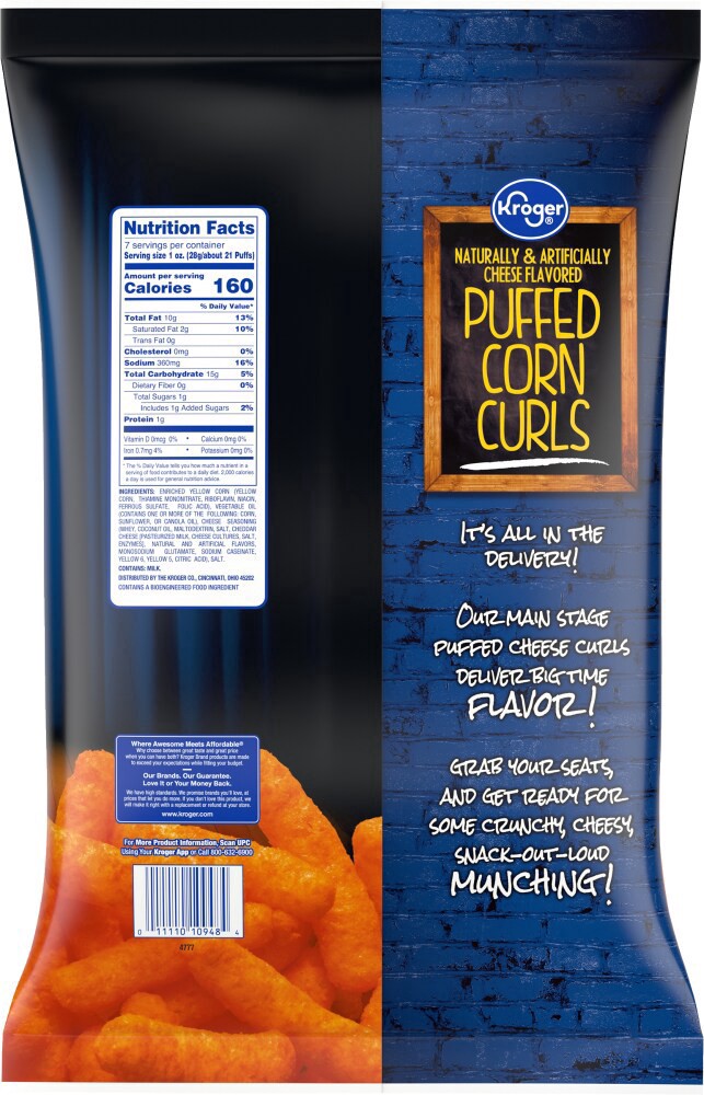 slide 4 of 4, Kroger Cheesy Puffed Corn Curls, 7 oz