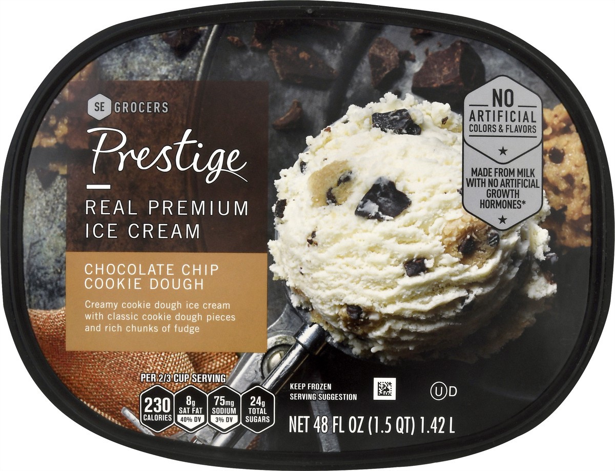 slide 3 of 13, Prestige Real Premium Ice Cream Chocolate Chip Cookie Dough, 48 oz