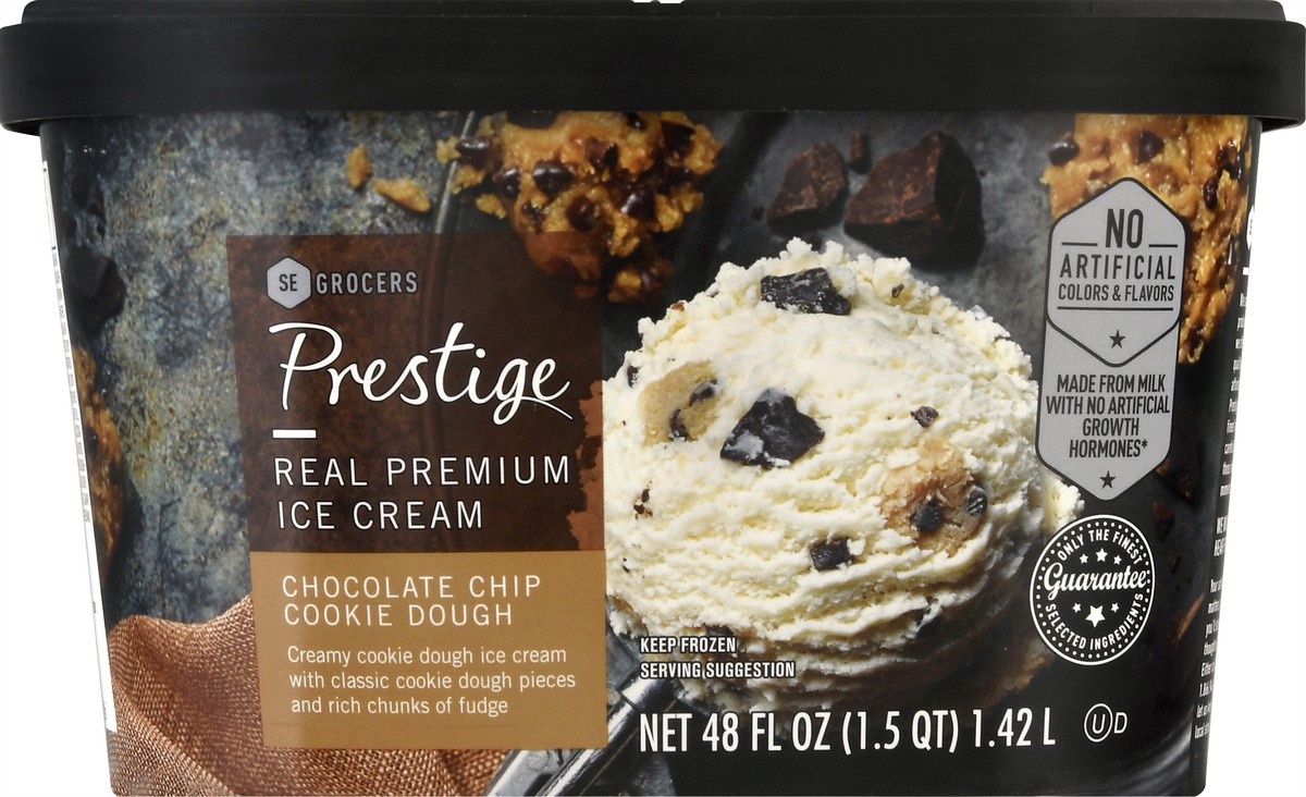 slide 1 of 13, Prestige Real Premium Ice Cream Chocolate Chip Cookie Dough, 48 oz