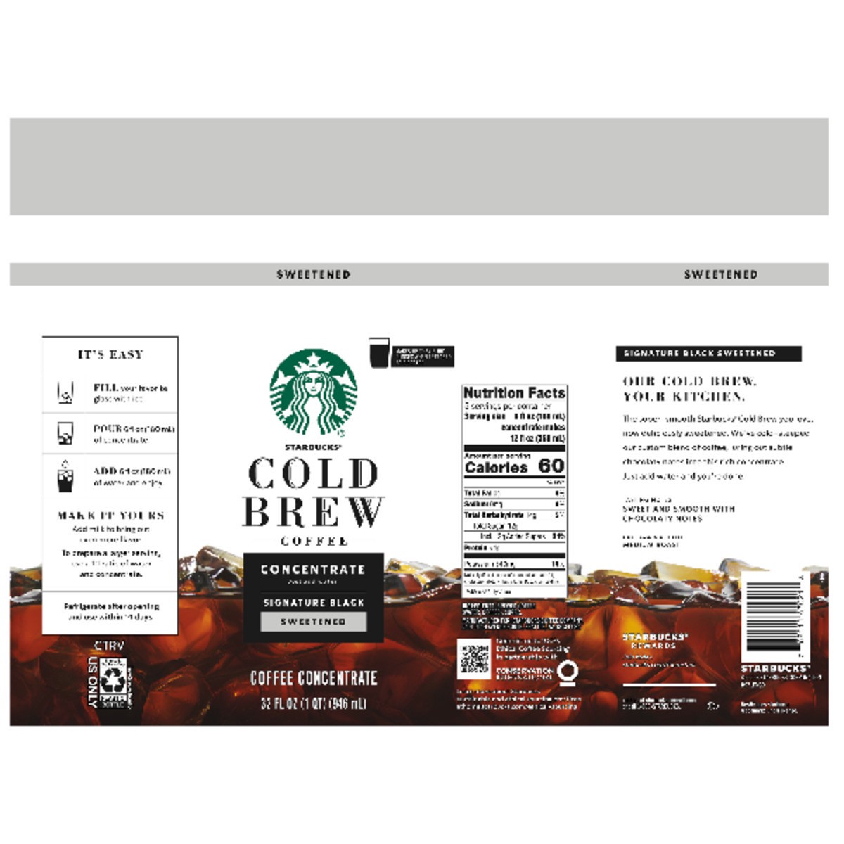 slide 9 of 15, Starbucks Cold Brew Coffee Concentrate, Sweetened Signature Black, 100% Arabica, Multi-Serve Bottle (32 Fl Oz), 32 fl oz