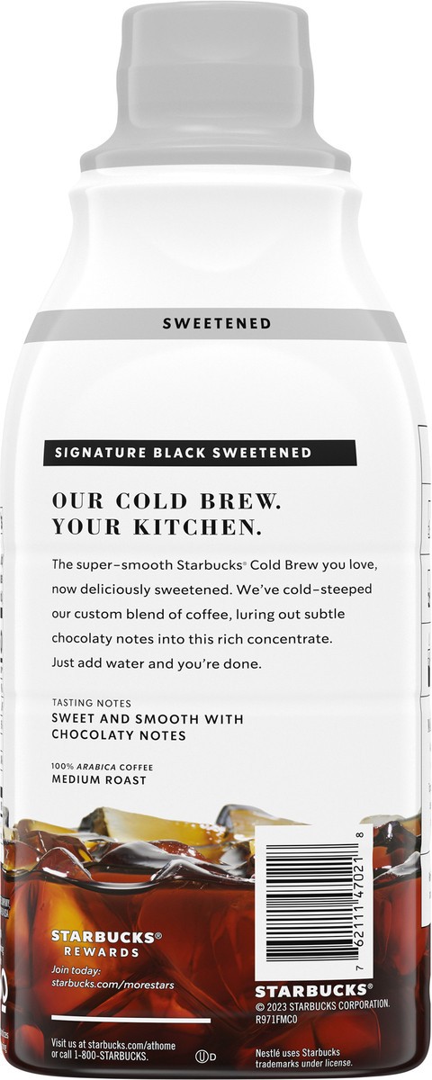 slide 15 of 15, Starbucks Cold Brew Coffee Concentrate, Sweetened Signature Black, 100% Arabica, Multi-Serve Bottle (32 Fl Oz), 32 fl oz