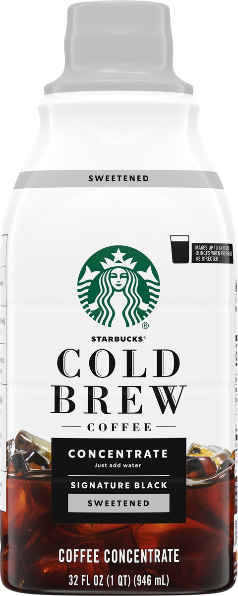 slide 13 of 15, Starbucks Cold Brew Coffee Concentrate, Sweetened Signature Black, 100% Arabica, Multi-Serve Bottle (32 Fl Oz), 32 fl oz