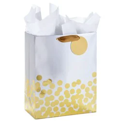 Hallmark Large Gift Bag with Tissue Paper, Gold Foil Dots (51) (Engagements, Bridal Showers, Weddings, All Occasion)