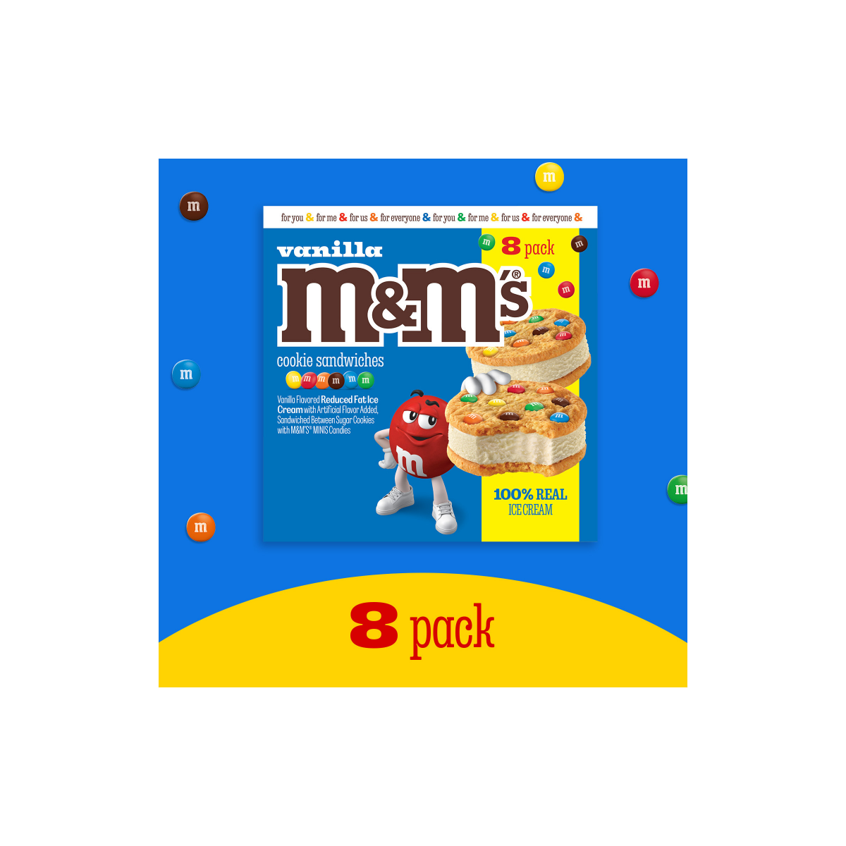 slide 13 of 29, M&M's Vanilla Ice Cream Cookie Sandwiches, Reduced Fat Vanilla Ice Cream Dessert Cookie Sandwich, 8 Pack, 4 Oz, 32 fl oz