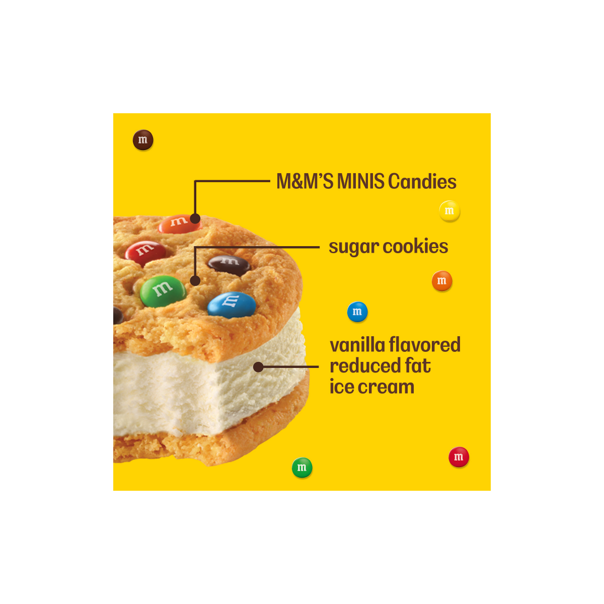 slide 21 of 29, M&M's Vanilla Ice Cream Cookie Sandwiches, Reduced Fat Vanilla Ice Cream Dessert Cookie Sandwich, 8 Pack, 4 Oz, 32 fl oz