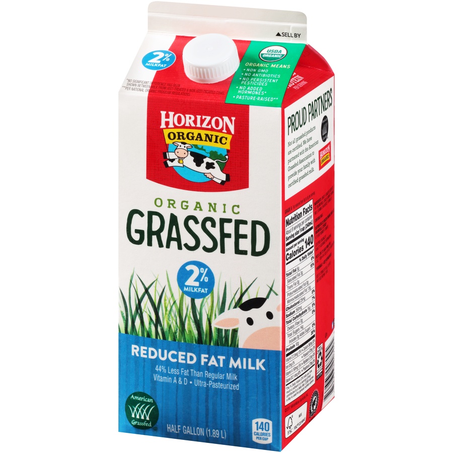 slide 3 of 8, Horizon Organic Grassfed 2% Reduced Fat Milk with Vitamin D, Half Gallon, 64 fl oz