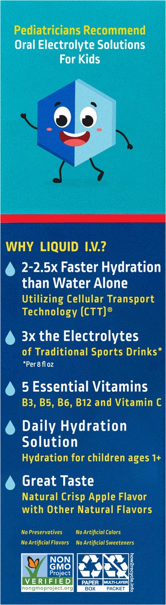 slide 2 of 7, Liquid I.V. Hydration Multiplier for Kids, Electrolyte Powder Packet Drink Mix, Apple- 2.25 oz, 2.25 oz