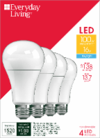 slide 1 of 1, Everyday Living Led 16-Watt (100-Watt) Daylight Light Bulb - 4 Pack, 4 ct