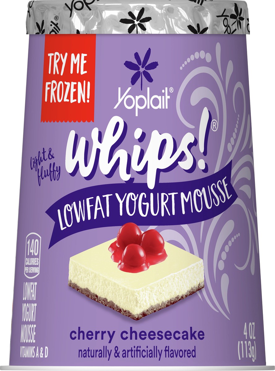 slide 5 of 9, Yoplait Whips Reduced Fat Yogurt Mousse, Cherry Cheesecake Flavored, Gluten Free Snack, 4 OZ Yogurt Cup, 4 oz