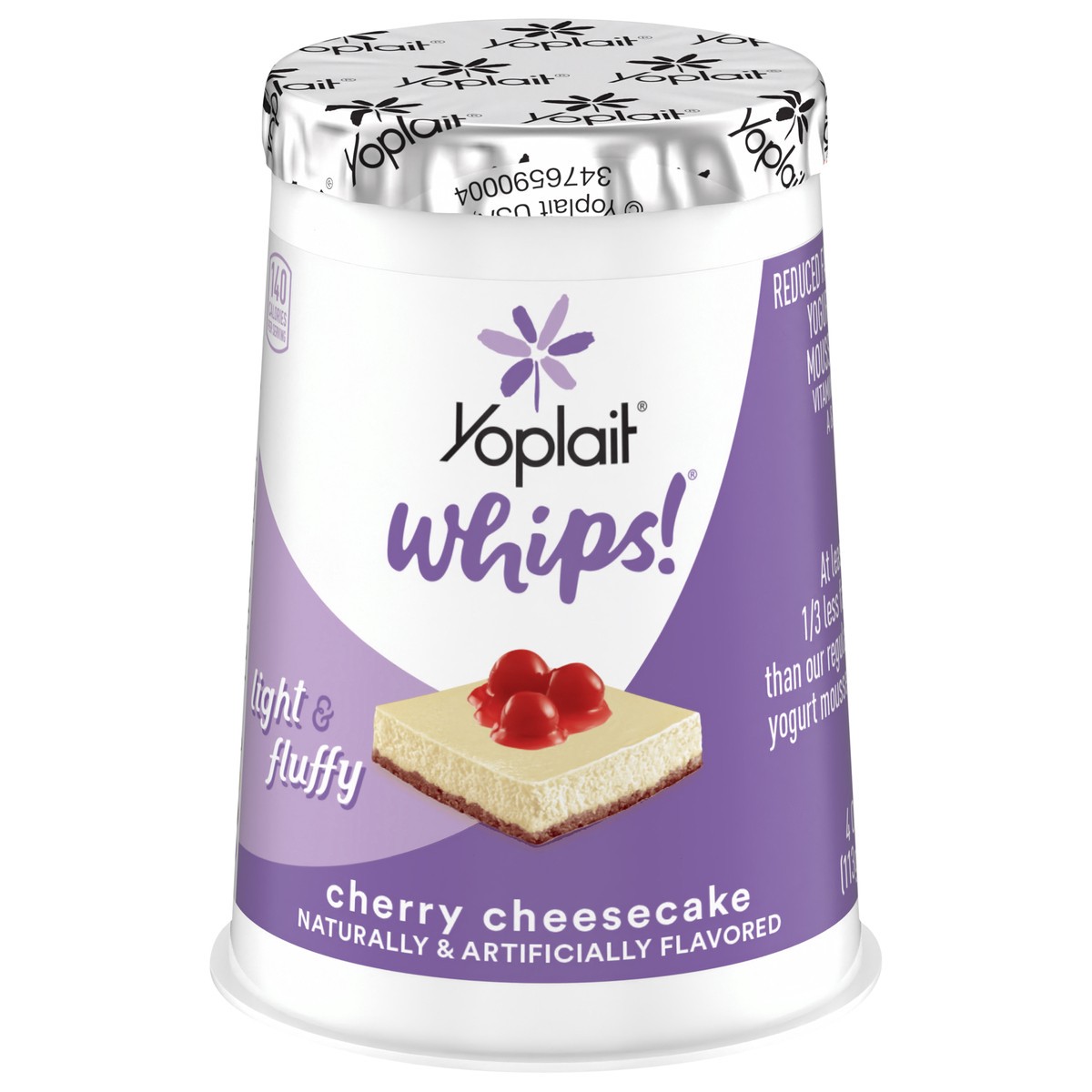 slide 1 of 9, Yoplait Whips Reduced Fat Yogurt Mousse, Cherry Cheesecake Flavored, Gluten Free Snack, 4 OZ Yogurt Cup, 4 oz