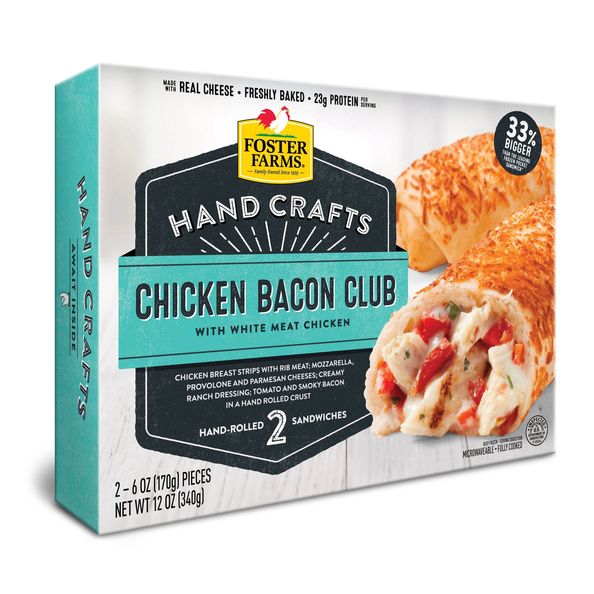 slide 1 of 2, Foster Farms Frozen Hand Crafts Chicken Bacon Club Sandwich, 12 oz