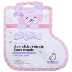 Creme Beary Merry Dry Skin Repair Strawberry Peach Foot Mask 0.47 fl oz