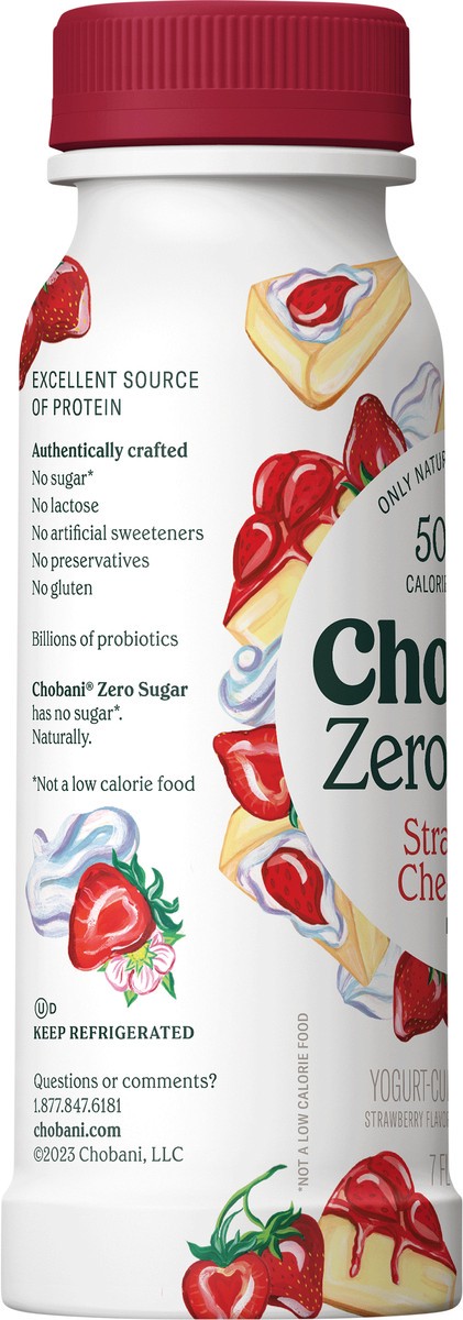 slide 6 of 8, Chobani Zero Sugar Strawberry Cheescake Yogurt-Cultured, 7 fl oz
