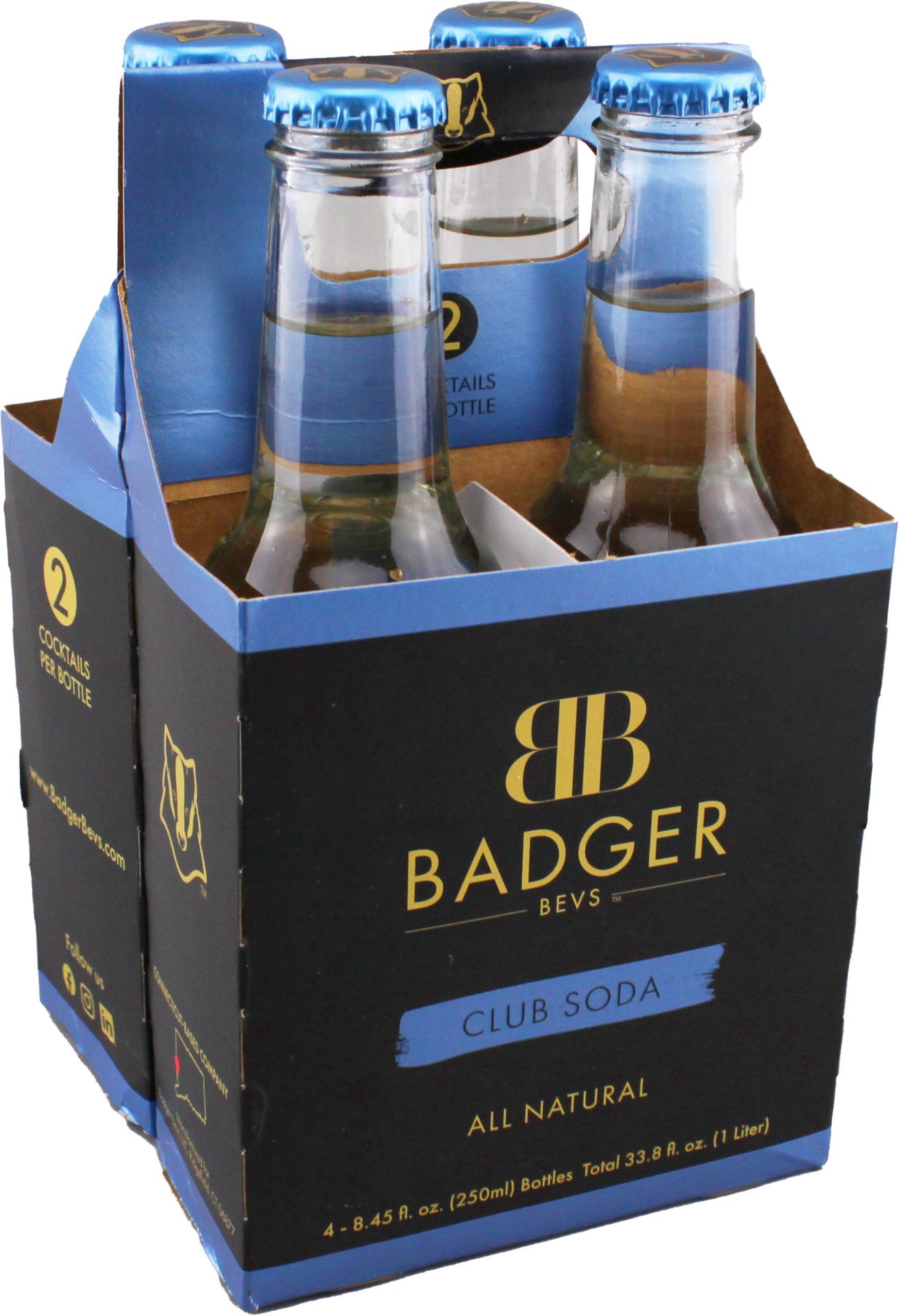 slide 1 of 1, Badger Bevs Club Soda, 4 ct