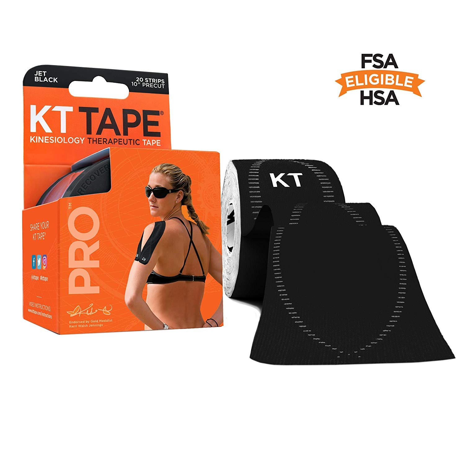 slide 1 of 1, KT Tape Kinesiology Therapeutic Tape Pre-Cut Strips, Athletic, Latex Free, 20 ct