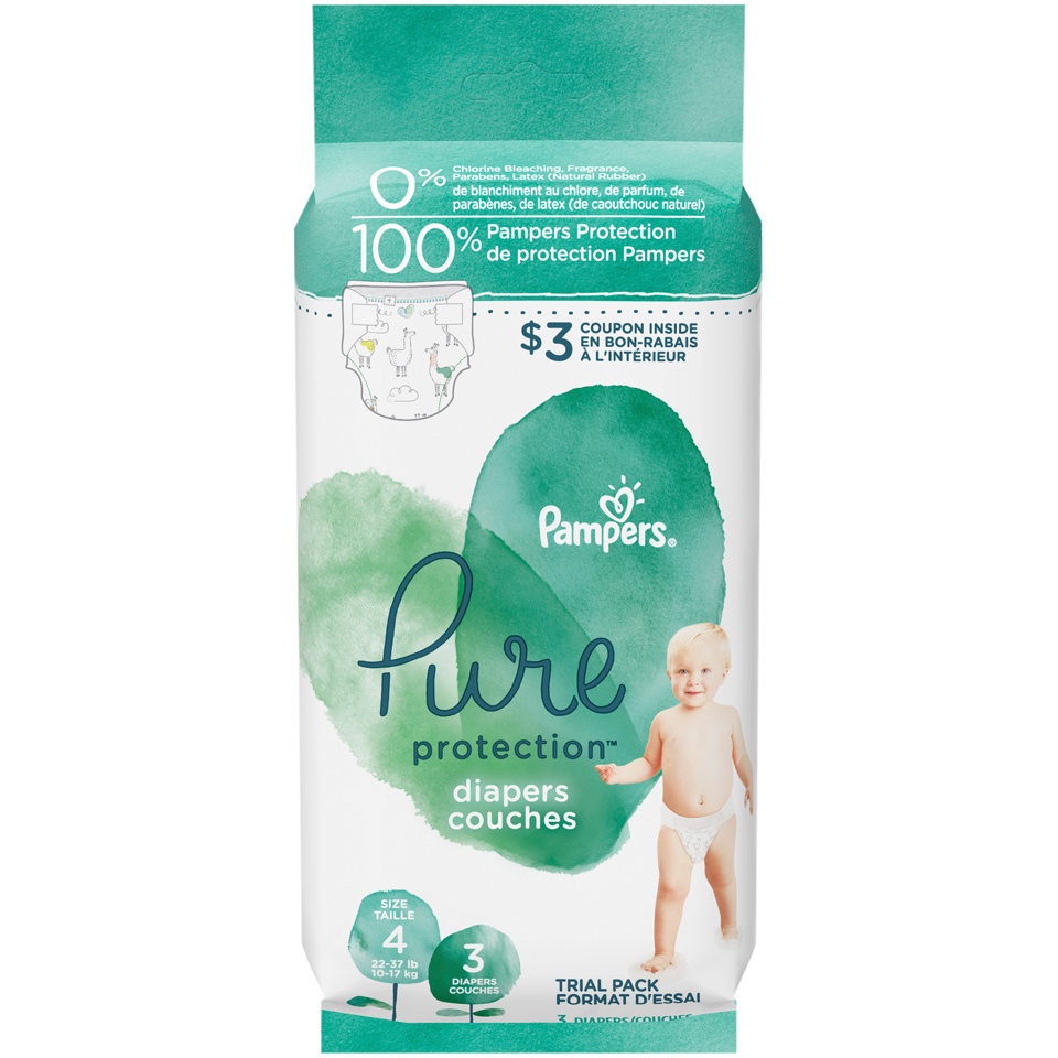 slide 1 of 2, Pampers Pure Protection Diapers Size 4, 3 ct