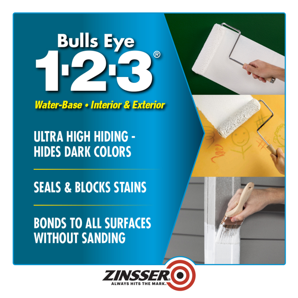 slide 17 of 29, Zinsser Bulls Eye 1-2-3 Waterbase Primer, White, 1 gal