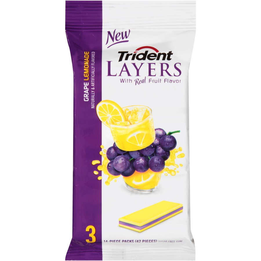 slide 1 of 6, Trident Layers Grape Lemonade Sugar Free Gum, 1 ct