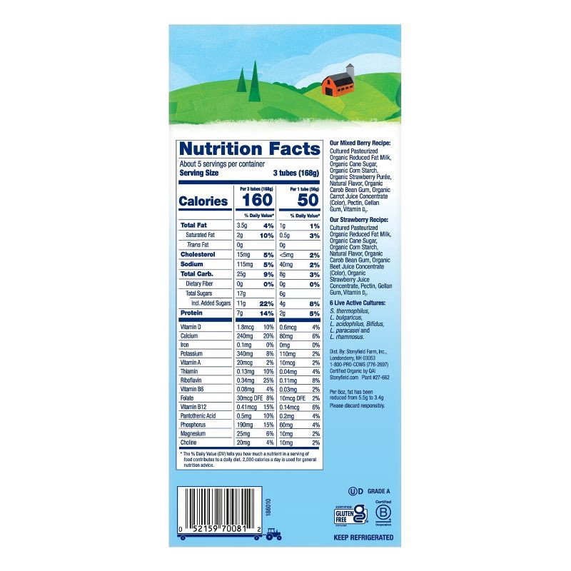 slide 2 of 11, Stonyfield Organic Kids' Strawberry & Mixed Berry Lowfat Yogurt - 16ct/2oz Tubes, 16 ct; 2 oz