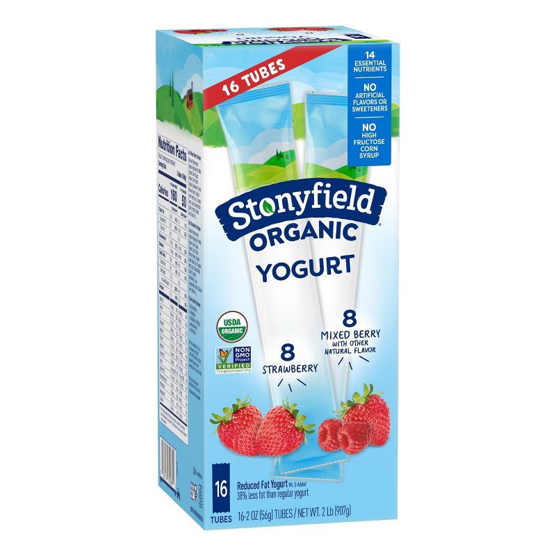 slide 4 of 11, Stonyfield Organic Kids' Strawberry & Mixed Berry Lowfat Yogurt - 16ct/2oz Tubes, 16 ct; 2 oz