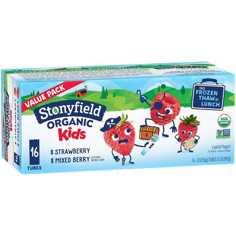 slide 5 of 11, Stonyfield Organic Kids' Strawberry & Mixed Berry Lowfat Yogurt - 16ct/2oz Tubes, 16 ct; 2 oz