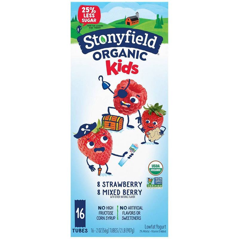 slide 8 of 11, Stonyfield Organic Kids' Strawberry & Mixed Berry Lowfat Yogurt - 16ct/2oz Tubes, 16 ct; 2 oz