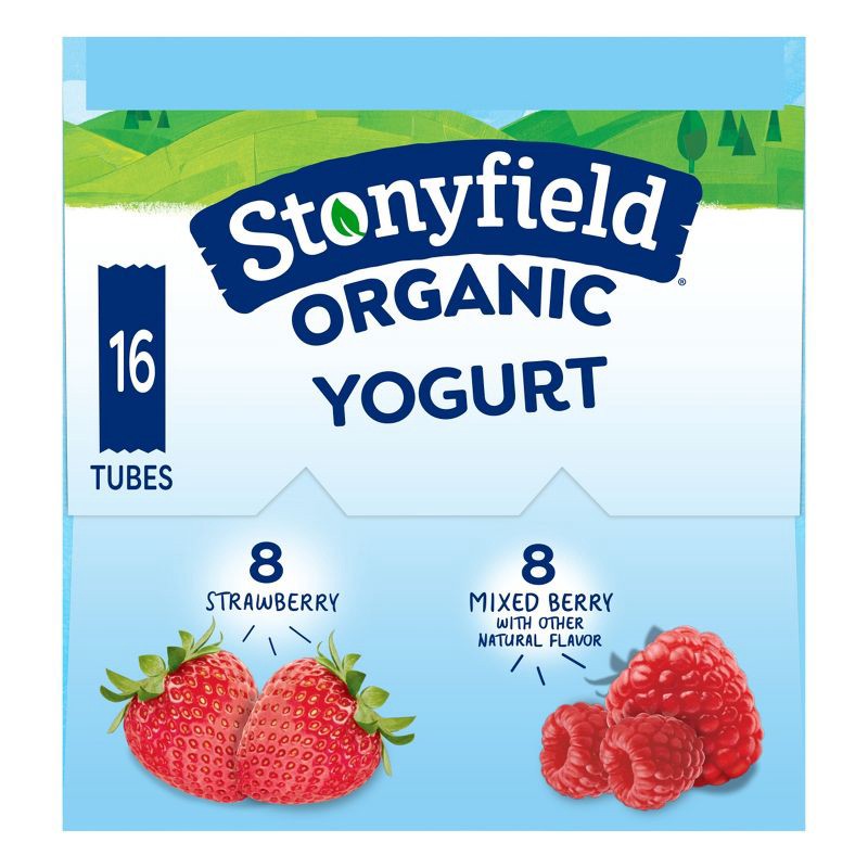 slide 9 of 11, Stonyfield Organic Kids' Strawberry & Mixed Berry Lowfat Yogurt - 16ct/2oz Tubes, 16 ct; 2 oz