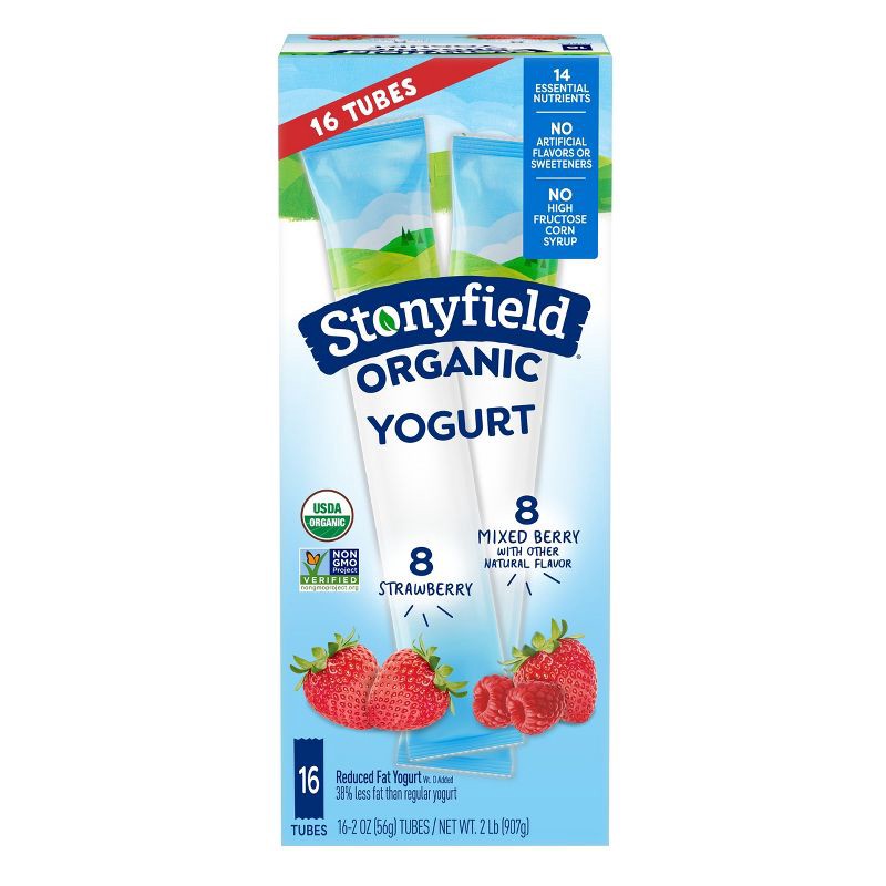 slide 11 of 11, Stonyfield Organic Kids' Strawberry & Mixed Berry Lowfat Yogurt - 16ct/2oz Tubes, 16 ct; 2 oz