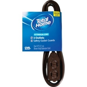 slide 1 of 1, Total Home By CVS 3-Outlet Indoor Extension Cord, 9 Ft Brown, 1 ct