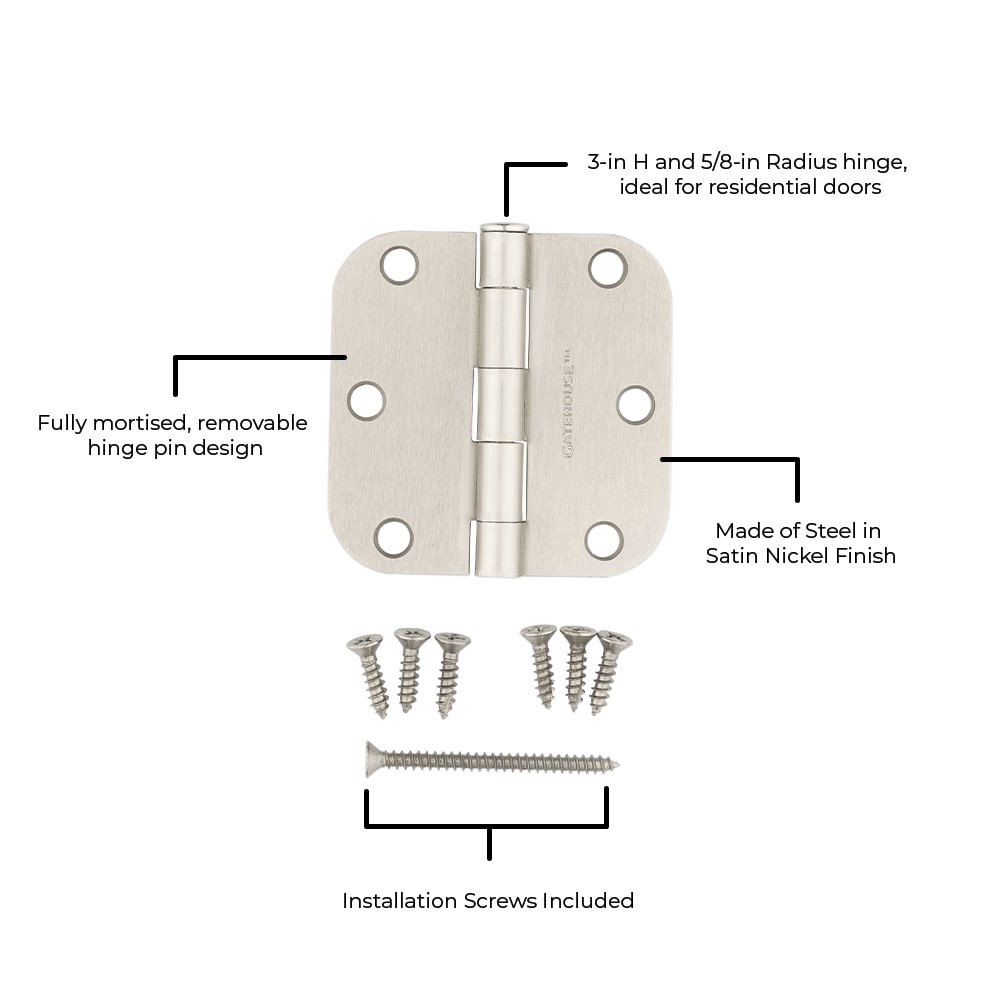 slide 2 of 6, RELIABILT 3-in H x 5/8-in Radius Silver Mortise Interior Door Hinge, 1 ct