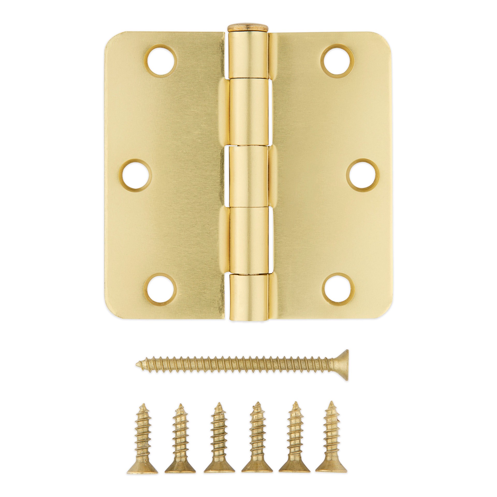 slide 4 of 6, RELIABILT 3-in H x 1/4-in Radius Satin Brass Mortise Interior Door Hinge, 1 ct