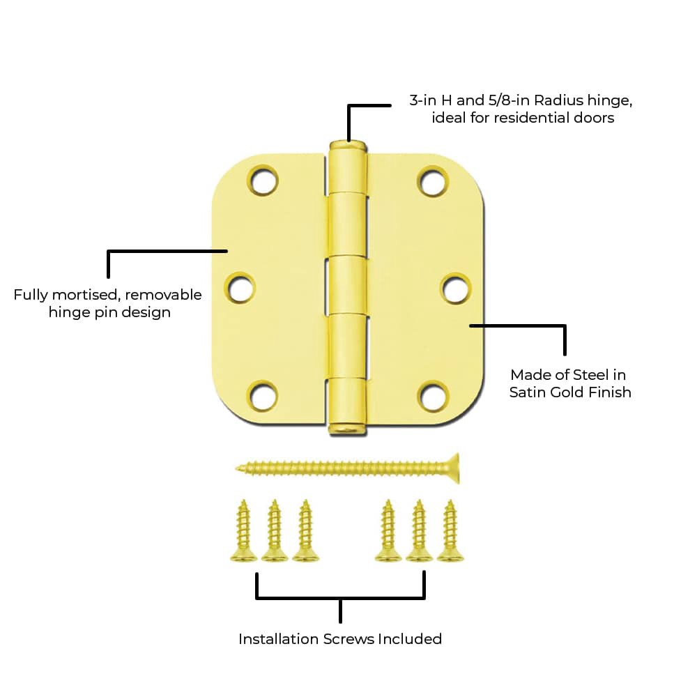 slide 2 of 6, RELIABILT 3-in H x 5/8-in Radius Gold Mortise Interior Door Hinge, 1 ct