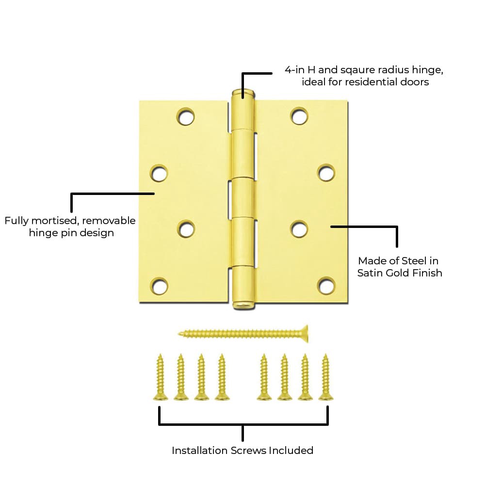 slide 2 of 6, RELIABILT 4-in H Gold Mortise Interior/Exterior Door Hinge, 1 ct