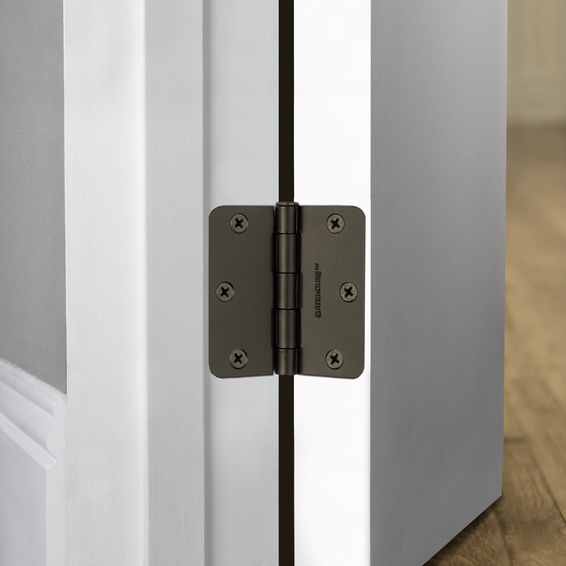 slide 5 of 6, RELIABILT 3-in H x 1/4-in Radius Oil-Rubbed Bronze Mortise Interior Door Hinge, 1 ct