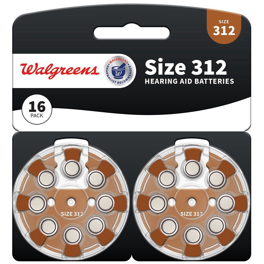 slide 1 of 2, Walgreens Hearing Aid Batteries, Zero Mercury #312, 16 ct